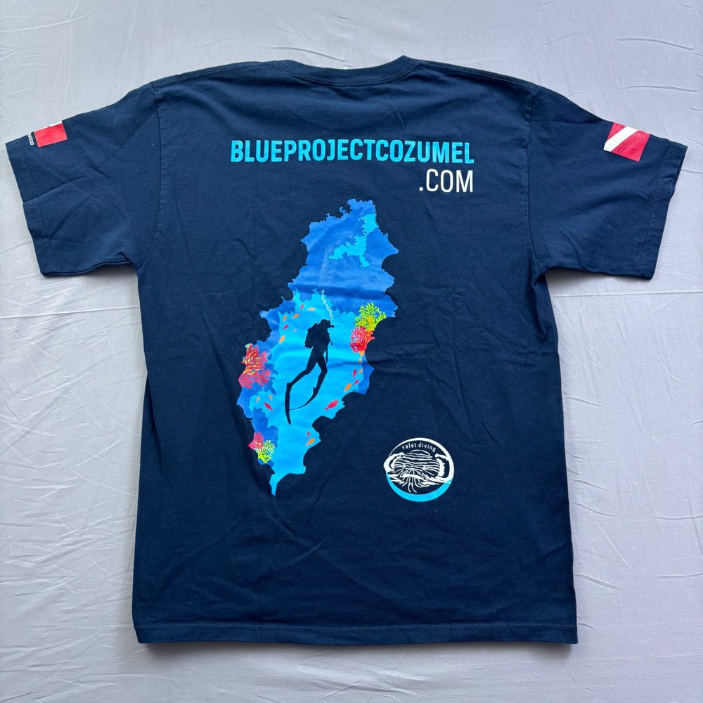 Yazbek Blue Project Valet Diving Cozumel Scuba T-Shirt Navy Blue Mens L Mexico